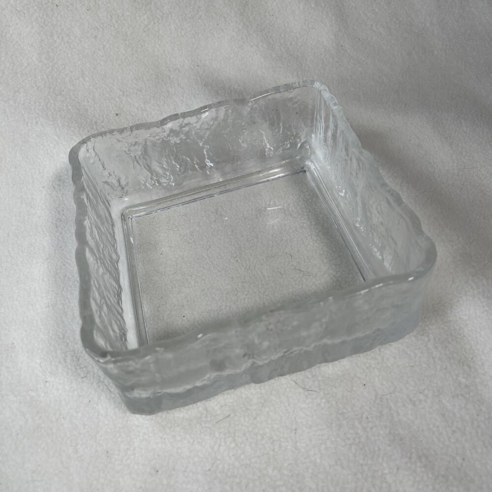 VTG Square Glass Bowl Hoya Made In Japan 6” Ice Scalloped Frosted